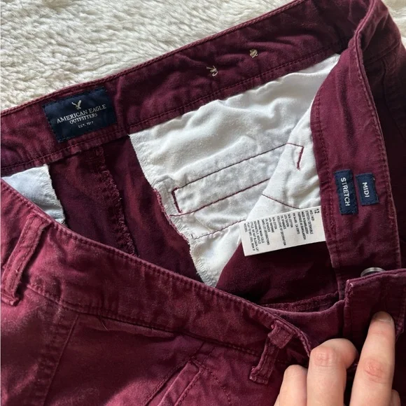 American Eagle Outfitters - Burgundy Mid Rise Cargo Shorts - Picture 3 of 4